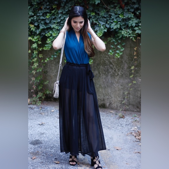 Abercrombie & Fitch Black Sheer Belted Wide Leg Pants - Picture 2 of 12